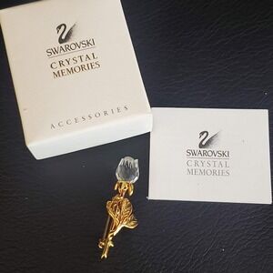Swarovski Crystal Memories Small Rose Brooch Pin Gold Plated Swan Signed